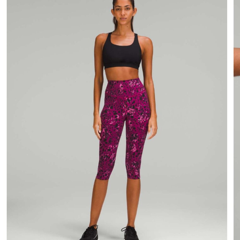 Lululemon Base Pace High-Rise Crop 17" Cheetah Camo Magenta Purple Multi size 12